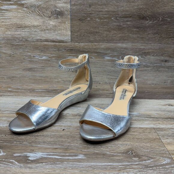 Badgley Mischka Silver Open Toe Rhinestone Ankle Strap Sandals Women's Size 7 - Picture 1 of 6